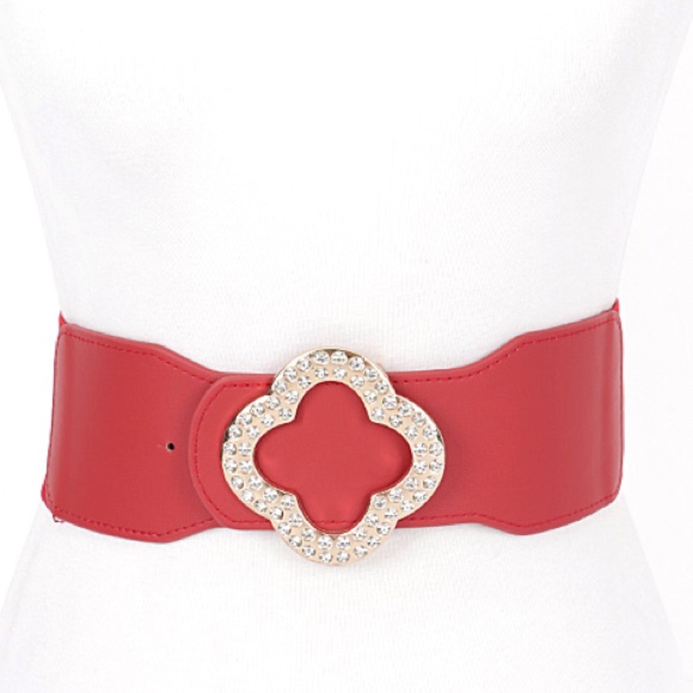 Vegan Leather Rhinestone Elastic Waist Statement Belt